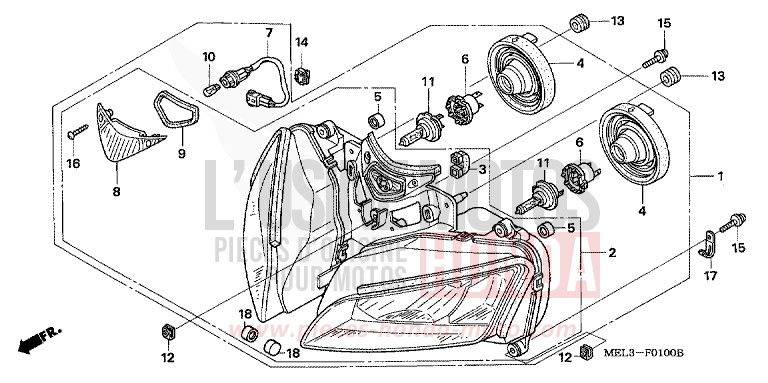 HEADLIGHT for CBR1000RR Fireblade WINNING RED (R258BB) from 2004